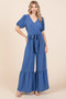 GeeGee Full Size V-Neck Belted Wide Leg Jumpsuit