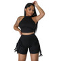 Women Sleeveless Round Neck Top and Tassel Shorts Casual Two-Piece Set