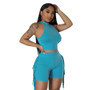 Women Sleeveless Round Neck Top and Tassel Shorts Casual Two-Piece Set