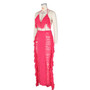 Summer Women sexy tassel knitting beach dress two-piece set