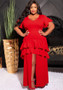 Plus Size Women Split Ruffle Tiered Dress