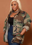 Women Casual Camouflage Print Oversized Turndown Collar Jacket