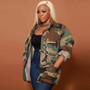 Women Casual Camouflage Print Oversized Turndown Collar Jacket