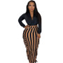 Women Sexy V neck Long Sleeve Top and Skirt Two-Piece Set