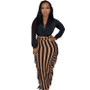 Women Sexy V neck Long Sleeve Top and Skirt Two-Piece Set