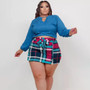 Plus Size Women Top and Plaid Culottes Two-Piece Set