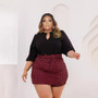 Plus Size Women Top and Plaid Culottes Two-Piece Set