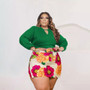 Plus Size Women Top and Plaid Culottes Two-Piece Set