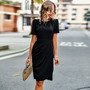 Women Solid Short Sleeve Round Neck Dress