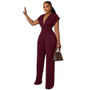 Women Solid V-neck Slim Short Sleeve Jumpsuit