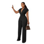 Women Solid V-neck Slim Short Sleeve Jumpsuit