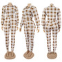 Fashionable Spring Turndown Collar Slim Puff Sleeve Women's Plaid Print Jumpsuit