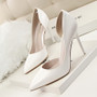 Fashionable High-Heeled Patent Leather Stiletto Shallow Mouth Pointed Toe Hollow Sexy High-Heeled Shoes