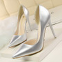 Fashionable High-Heeled Patent Leather Stiletto Shallow Mouth Pointed Toe Hollow Sexy High-Heeled Shoes