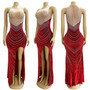 Spring Velvet Patchwork Mesh Beaded Sleeveless Nightclub Long Dress