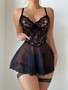 Sexy Lingerie Black See Through Lace Mesh Strap Night Dress