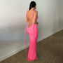 Sexy Slim Long Dress Lace up Low Back Bodycon Long Dress Women