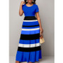 Women Summer Short Sleeve Round Neck Stripe Dress