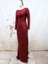 Women Sexy Backless Long Sleeve Slim Slit Formal Party Evening Dress
