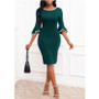 Plus Size Women Fall Bell Bottom Sleeve Dress