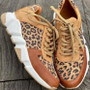 Women Leopard Print Casual Flat Lace-Up Sneakers