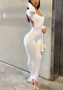 Women Sexy Thumb Sleeves Solid Backless Bell Bottom Jumpsuit