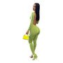 Women Sexy Thumb Sleeves Solid Backless Bell Bottom Jumpsuit