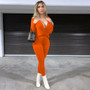 Women's Fashion Casual Sexy Solid Color V-Neck Pleated Loose Long Sleeve Trousers Two Piece Set