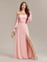 Women Elegant Strapless Long Sleeve Zip Slit Dress