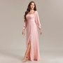 Women Elegant Strapless Long Sleeve Zip Slit Dress