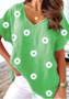 Plus Size Women V Neck Short Sleeve Flower Print Top