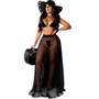 Women Sexy Bikini Beach Mesh Pleated Skirt Set