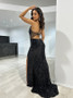 Chic Sexy Strap Sequin Slit Formal Party Dress