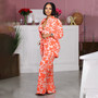 Sexy Women's Printed Long Sleeve Shirt Pants Vest Three-Piece Outfit