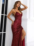 Sexy Strap Sequin Slit Party Nightclub Evening Dress