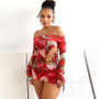 Women's Fashion Print Sexy Off Shoulder Bell Bottom Sleeve Trendy Two Piece Skirt Set