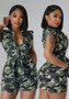 Women Summer Sleeveless Camouflage Hollow Turndown Collar Cargo Romper