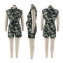 Women Summer Sleeveless Camouflage Hollow Turndown Collar Cargo Romper