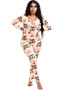 Women Round Neck Long Sleeve Printed Jumpsuit