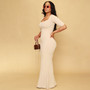 Women U-neck Short Sleeve Solid Ribbed Maxi Dress