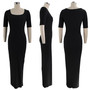 Women U-neck Short Sleeve Solid Ribbed Maxi Dress