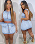 Women Casual Printed Round Neck Sleeveless Top and Mini Skirt Two-piece Set