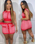 Women Casual Printed Round Neck Sleeveless Top and Mini Skirt Two-piece Set