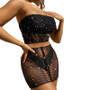 Spring Solid Color See-Through Beaded Mesh Strapless Slim Two Piece Skirt Set