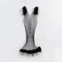Women's See-Through Sexy V-Neck Strap Sparkling Diamonds Fur Fishnet Dress