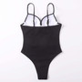 Women's Metal Belt Buckle Solid Color One-Piece Swimsuit