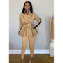 Women Color Block Long Sleeve Jacket and Pant Casual Two Piece Set