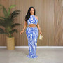 Women Striped Crop Top and Long Skirt Two Piece Set