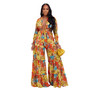 Women chiffon irregular printed long-sleeved top and wide-leg pants Casual two-piece set