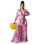 Women chiffon irregular printed long-sleeved top and wide-leg pants Casual two-piece set